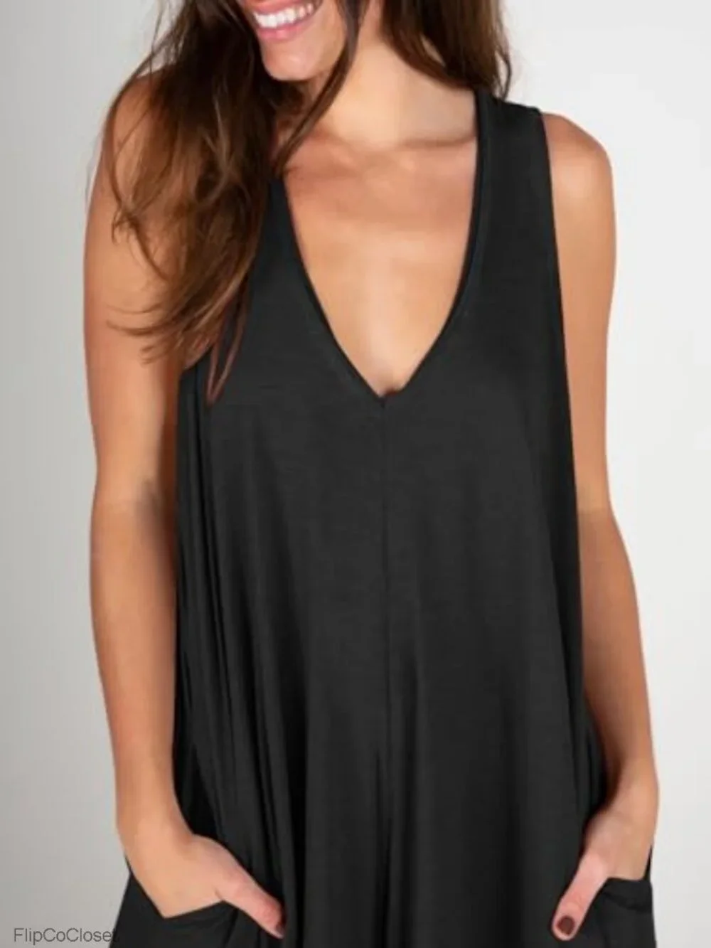 Women's Casual Loose Sleeveless Jumpsuit Wide Leg with Pockets